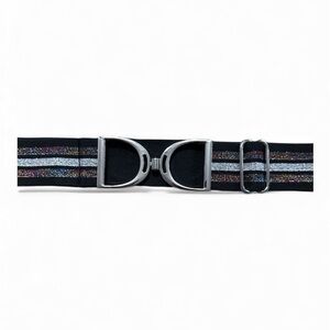 NWT Luxequine Black & Metallic Striped Equestrian Belt w/ Silver Stirrup Buckle